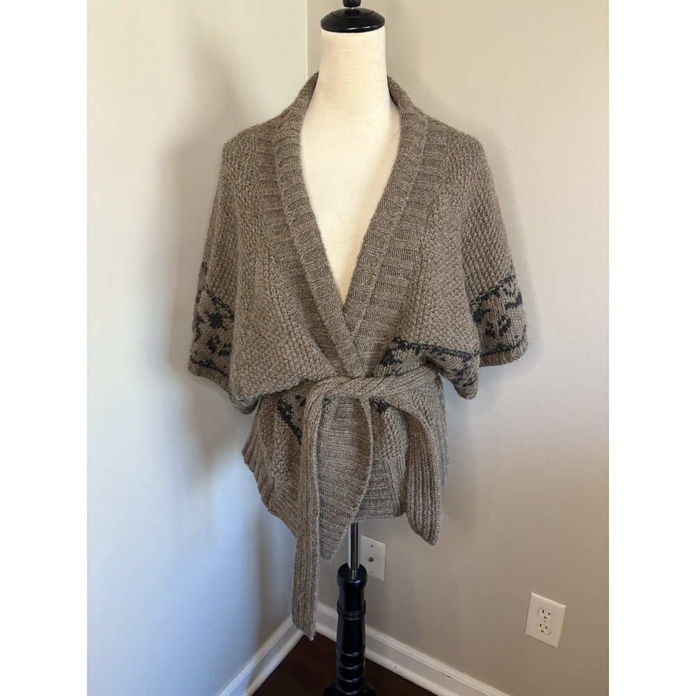 Lineamaglia Italy Alpaca Wool Knit Wrap Cardigan Belted Sweater Brown Small S